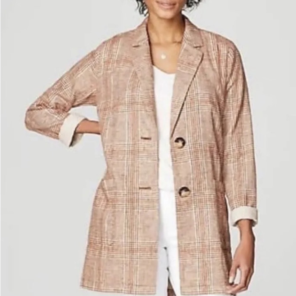 J Jill | Henna Mult Plaid Pocket Relaxed Boyfriend Blazer Fall Linen Jacket